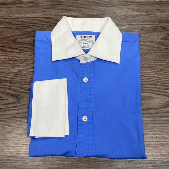 Tm Lewin Blue White Collar French Cuff 